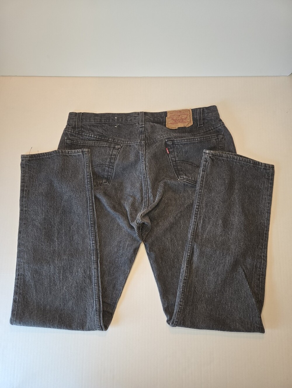Vintage 94 Levi’s 501 Button Fly Gray Pinstripe Denim Jeans USA Grunge